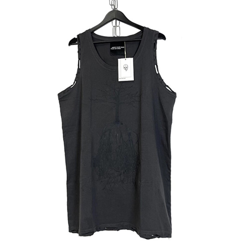 「Rabbit.B」1Of1 Remake Washed Vintage Art Print Basic Loose Distressed Sleeveless Tank Top 「Rabbit.B」1Of1 Remake Washed Vintage Art Print Basic Loose Distressed Sleeveless Tank Top