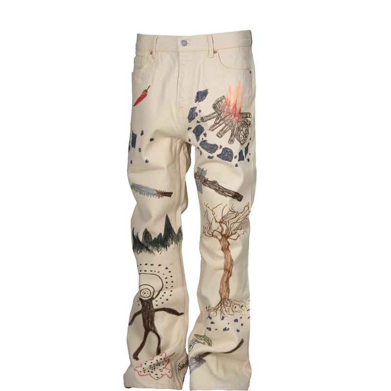 「Rabbit.B」Zwdh - "Primitive" and "Wilderness" Painting Graffiti Jeans, Hand-Painted Pants
