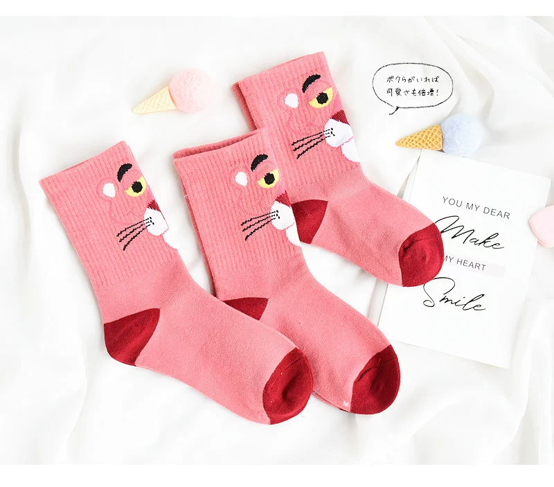 Mùa thu mới cotton trẻ em vớ hoạt hình màu hồng hổ in trẻ em dễ thương vớ cô gái vớ