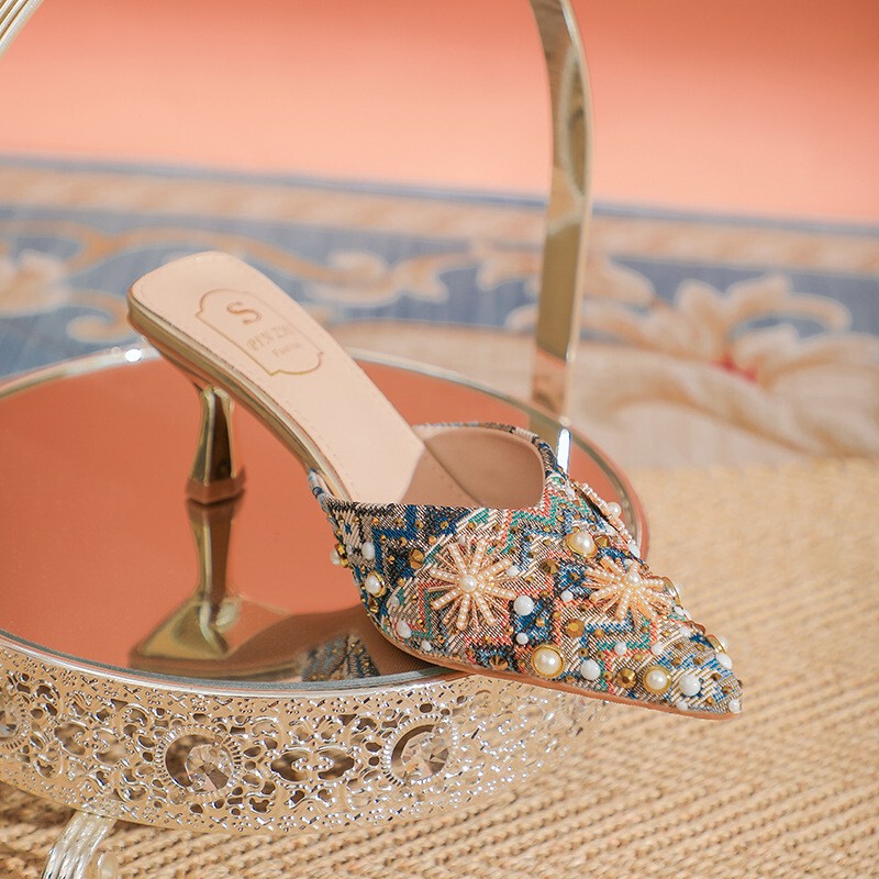 Summer Closed-Toe Chinese Style Half-Slipper Women's Stiletto Unique Personality Niche High-Heeled Slippers Women's Outdoor Fashion Shoes Summer Closed-Toe Chinese Style Half-Slipper Women's Stiletto Unique Personality Niche High-Heeled Slippers Women's Outdoor Fashion Shoes