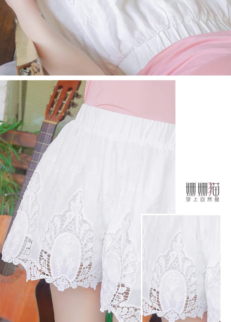Quần cotton trắng hai lớp an toàn chống ánh sáng mùa hè quần short nữ eo cao cỡ lớn quần legging ren có thể mặc bên ngoài - Quần short quần short nữ ống rộng
