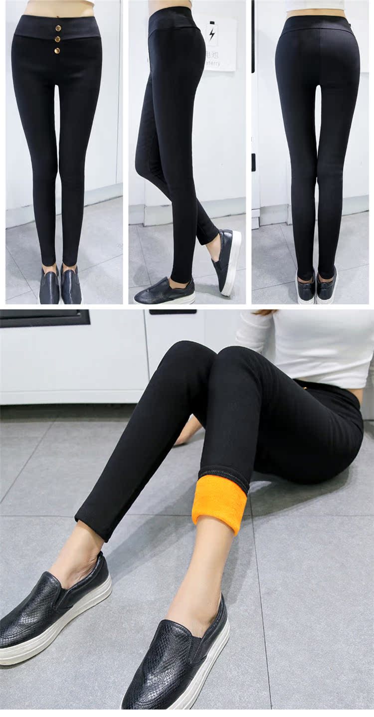 Quần legging nữ cao eo đen mùa thu và mùa đông ấm áp mới bó sát bút chì nhỏ quần mùa đông mặc dày hơn cộng với nhung quần legging nữ cạp cao