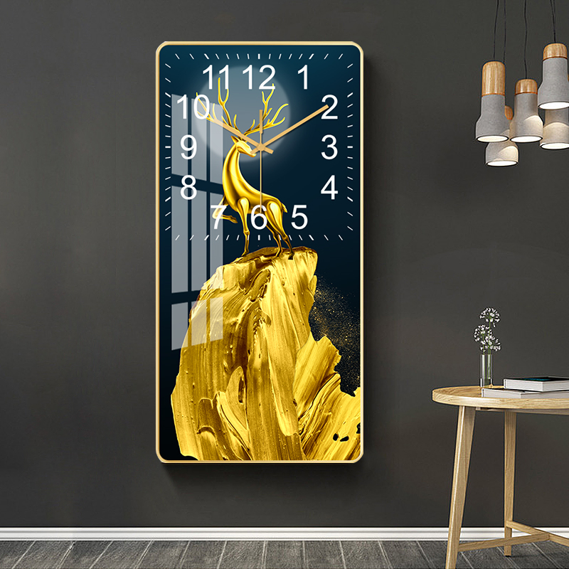 Nordic light luxury crystal porcelain painting wall clock home living room bedroom mute fashion large rectangular personality decorative painting clock