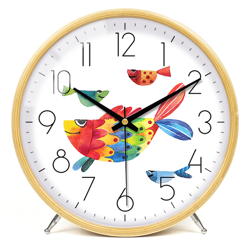 Children students learn cartoon hand-drawn watch clocks solid wooden table pendulum clocks Home living room bedroom muted wall clocks
