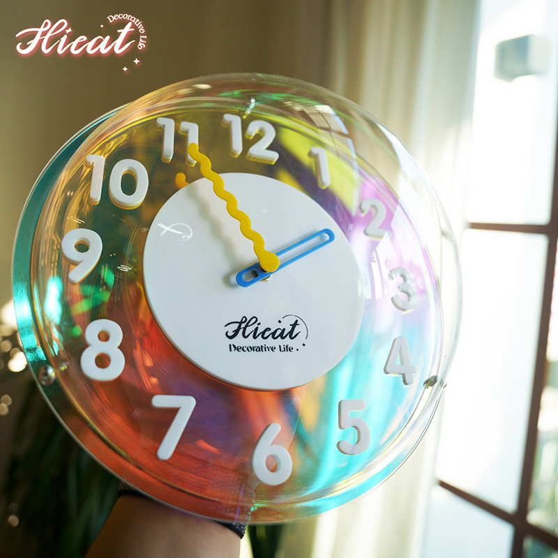 Hicat Crazy Kitten Dreamy Colorful Bubble Clock | Free Stand Included | Decorative Items Can Be Hung on the Wall, Acrylic Home Decor, Trendy Clock.