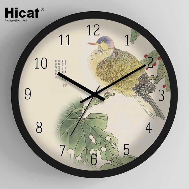 Simple new Chinese ink painting round home living room clock dining room bedroom wall clock mute wall clock wall clock