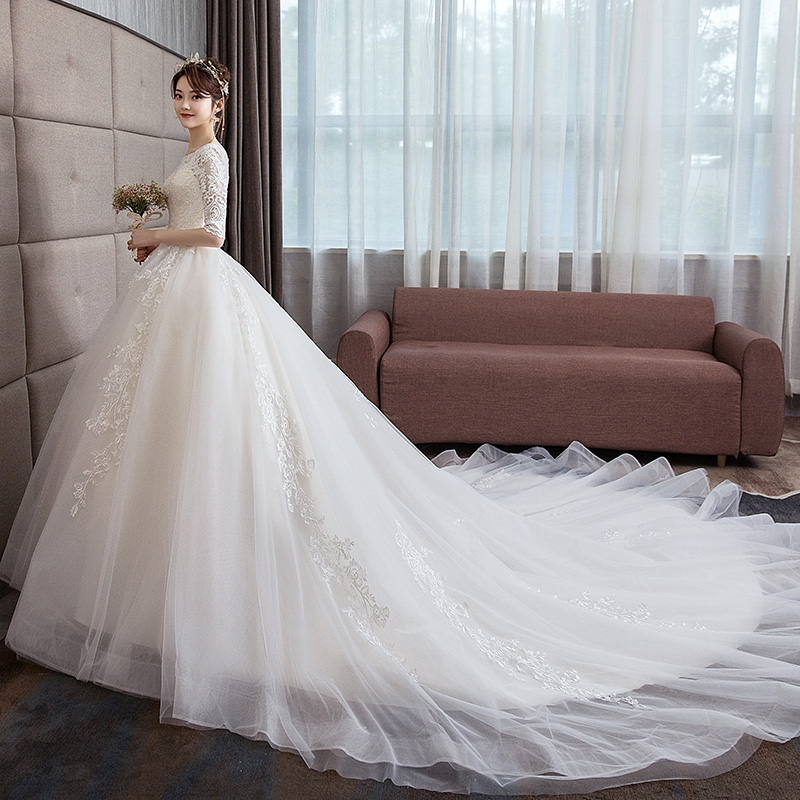 Light wedding dress 2024 new bride's tail tail temperament main yarn gauze gauze mid -sleeve large size thinner simple princess Light wedding dress 2024 new bride's tail tail temperament main yarn gauze gauze mid -sleeve large size thinner simple princess