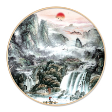 Вышитая картина 锦绣河山钻石画满钻新款客厅山水风景圆形贴钻十字绣钻石绣玄关画 TS