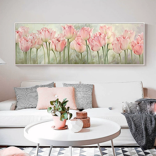 Современная простая гостиная Трех -бриллиантовая живопись поперечная стежка розовая романтическая романтическая тульпа