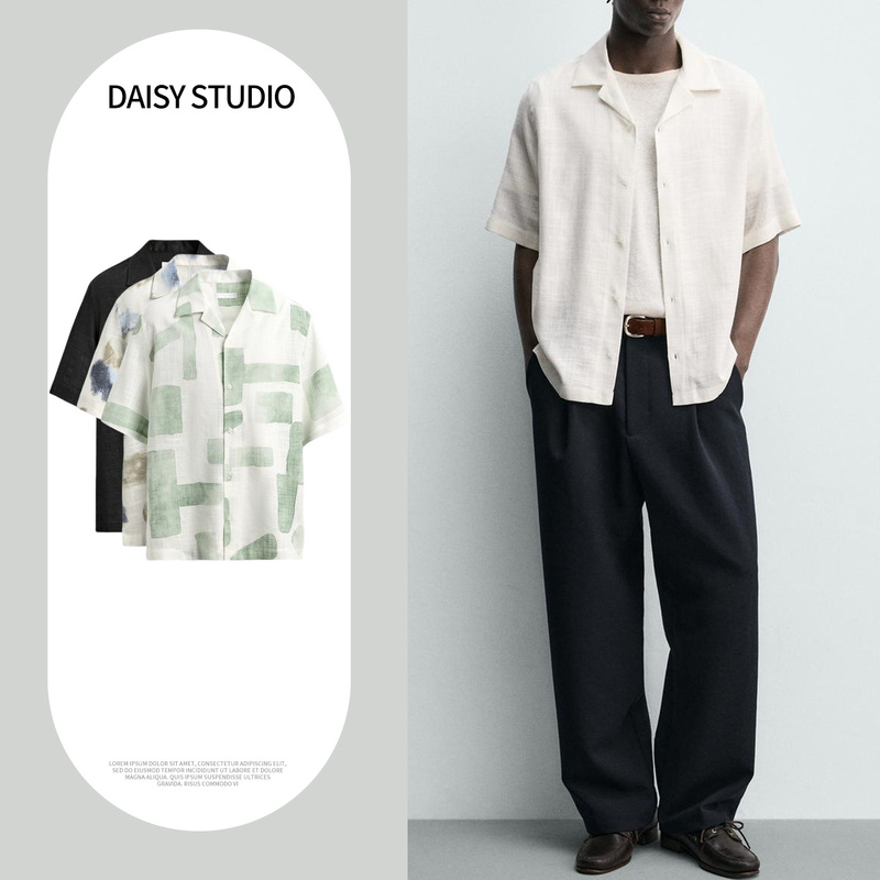 Za New Summer Men's Loose-Fitting Bowling Shirt Collar Abstract Print Drapey Short-Sleeved Shirt 5679204 Za New Summer Men's Loose-Fitting Bowling Shirt Collar Abstract Print Drapey Short-Sleeved Shirt 5679204