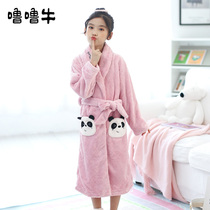 Childrens flannel bathrobe autumn and winter girls cartoon thickened coral velvet long winter Children girl robe