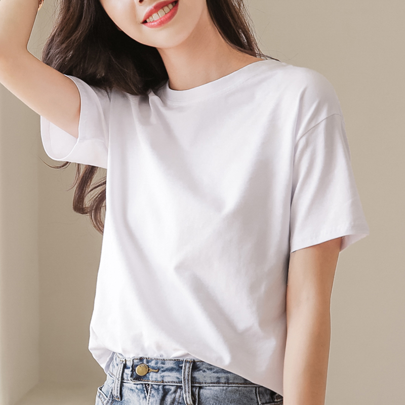 White short-sleeved T-shirt women's summer 2021 new loose Korean version of the top with casual simple solid color T-shirt