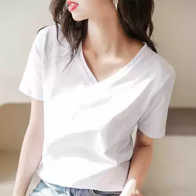 2021 new summer white short-sleeved T-shirt women's V-neck Korean loose cotton solid color half-sleeved top T-shirt tide