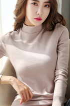 2022 autumn and winter new half-height collars undershirt woman Han version sashimi blouses long sleeve t-shirt woman black foreign air compassionate