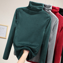 Undershirt woman 2021 ocean gas gold velvet autumn winter high collar plus suede long sleeve t-shirt woman black inner hitch warm blouse