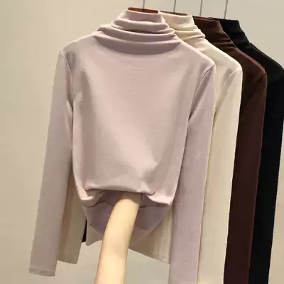 High-neck bottoming shirt women's autumn and winter inner match spring and autumn wild 2021 Western style new plus velvet T-shirt women's black top