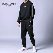  Sweater suit mens spring and autumn 2021 new round neck fashion trend two-piece suit mens casual sports set