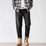 Джинсы, осенние универсальные демисезонные черные штаны, свободный прямой крой, оверсайз