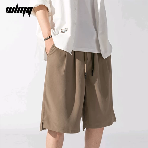 Летние тонкие спортивные хаки шорты, шелковые быстросохнущие штаны для отдыха, свободный крой