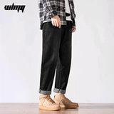 Джинсы, осенние универсальные демисезонные черные штаны, свободный прямой крой, оверсайз