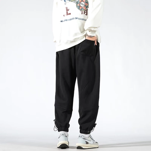 Мужские осенние штаны, повседневные брюки для отдыха, свободный крой, на шнурках