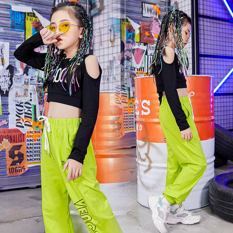 Children's jazz dance clothing hip-hop practice clothing exposed navel drum performance clothing girls autumn dance clothing performance clothing