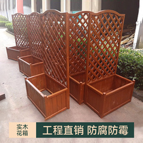 Custom-made anticorrosive wood flower box outdoor flower box combination park square wooden flower box carbonized wooden box