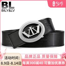 BILY&LV first layer cowhide belt mens leather belt Business tide Stainless steel smooth buckle waist belt men