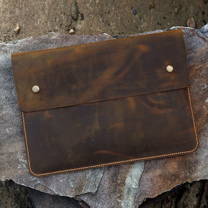Suitable for Apple MacBook Computer Bag European and American Retro Liner Bag Handmade Genuine Leather First Layer Cowhide Crazy Horse Belt Cover Mac05Sf