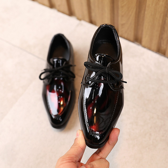 2022 new children's single shoes black leather shoes children's British style black lace-up performance shoes boys pointed dress shoes