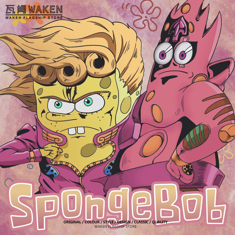 Spongebob Squarepants and Patrick Star Co-Branded Jojo's Bizarre Adventure Merchandise Loose-Fitting Summer Pure Cotton Short-Sleeve Unisex T-Shirt