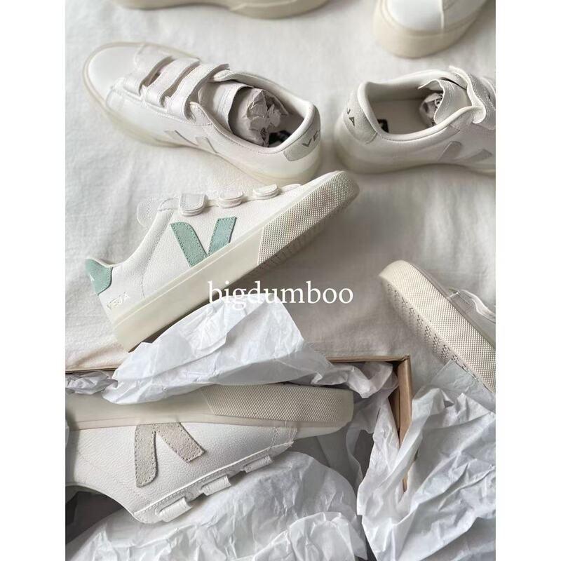 (French Official Website) Veja Recife New Series Multi-Color Casual White Sneakers with Velcro Straps