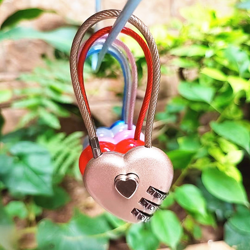 Creative wire rope password lock peach heart love-shaped password padlock safety hat lock car frame basket zipper rope lock