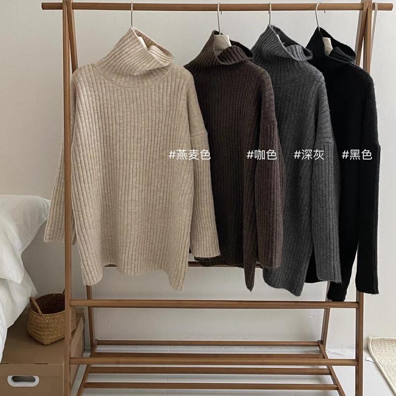 Retro Loose and Lazy Style Turtleneck Warm Sweater for Women in Autumn and Winter New Style Mid-Length Knitted Bottoming Shirt Top