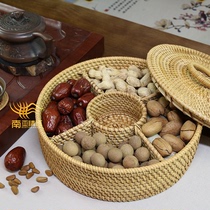 Rattan coffee table Dried fruit box Snack finishing candy grid storage box with lid Creative living room box Household