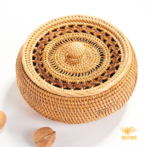 Rattan woven dried fruit box Tea pot Vietnam autumn Rattan woven tea cake box Candy snack box Storage box woven flower with lid