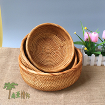 Vietnam rattan fruit basket Candy tray Woven basket Snack dried fruit box storage basket round three-piece set trumpet