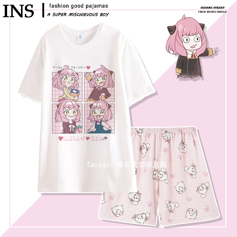Pure Cotton Aniya Pajamas for Women, Summer Short-Sleeved Round Neck, Japanese Anime Spy Play Style, Internet Celebrity Style Loungewear