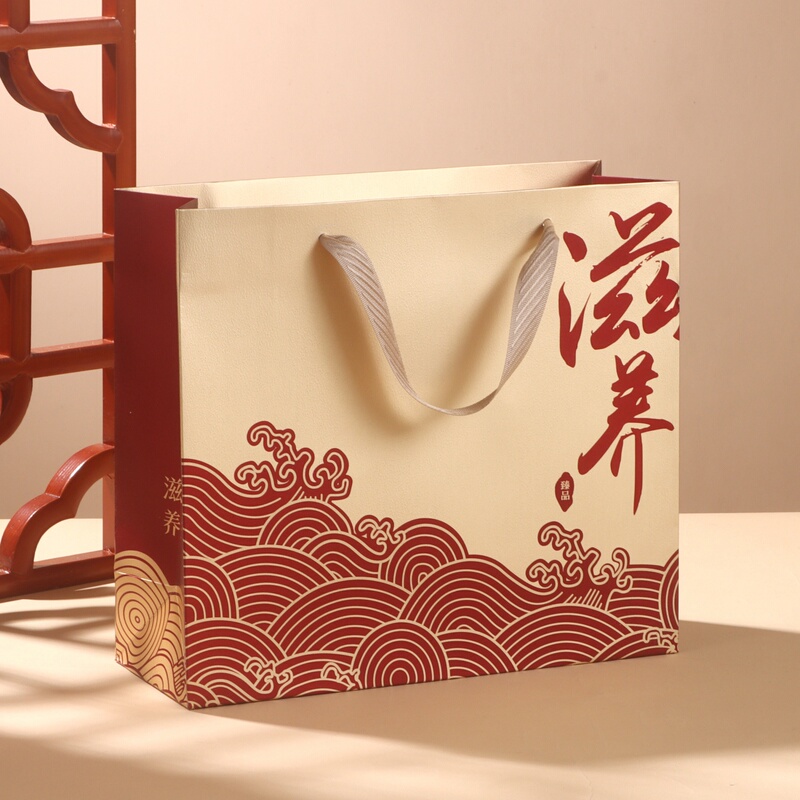 Nourishing Golden Tote Bag, Fish Gelatin and Sea Cucumber Tonic, Wood Grain Paper Gift Bag, Precious Gift, Bird's Nest, Universal Carry Bag Nourishing Golden Tote Bag, Fish Gelatin and Sea Cucumber Tonic, Wood Grain Paper Gift Bag, Precious Gift, Bird's Nest, Universal Carry Bag