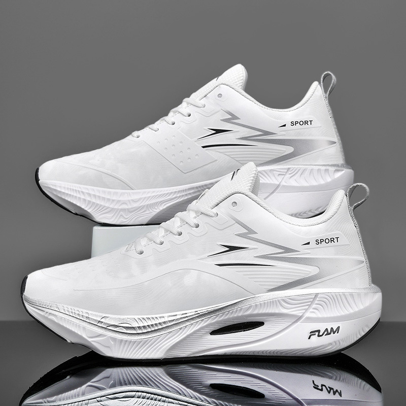 Professional Carbon Plate Running Shoes for Men and Women, Spring Youth Junior High School Students, Older Children, Military Training White Sneakers, White Sports Shoes