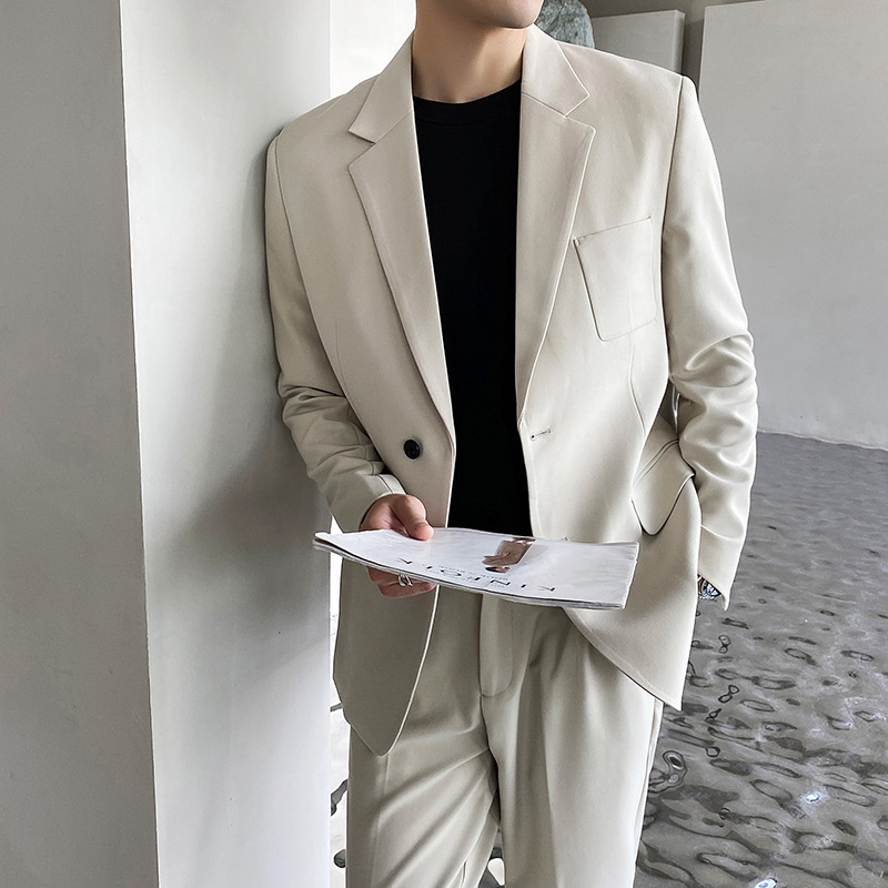 Autumn and winter simple suit Male Korean style hanging suit Casual loose jacket Male student solid color trendy two-piece suit