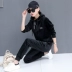 Cộng thêm áo nhung dày thể thao phù hợp với nữ Slim 2018 thời trang mới nhung vàng mặc giản dị áo len mùa đông hai mảnh