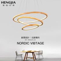 Nordic Halo atmospheric chandelier simple modern home Villa living room lamp personality duplex staircase solid wood dining room lamp