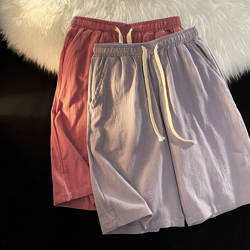 Дышащие тонкие шелковые шорты, белые штаны, из хлопка и льна