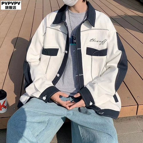 Рубашка, джинсовая мужская осенняя куртка для школьников, подходит для подростков, оверсайз