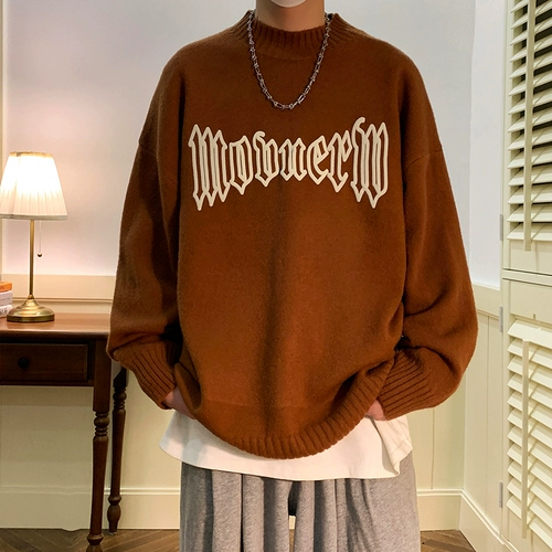 Зимний трикотажный свитер, в американском стиле, круглый воротник, изысканный стиль, оверсайз