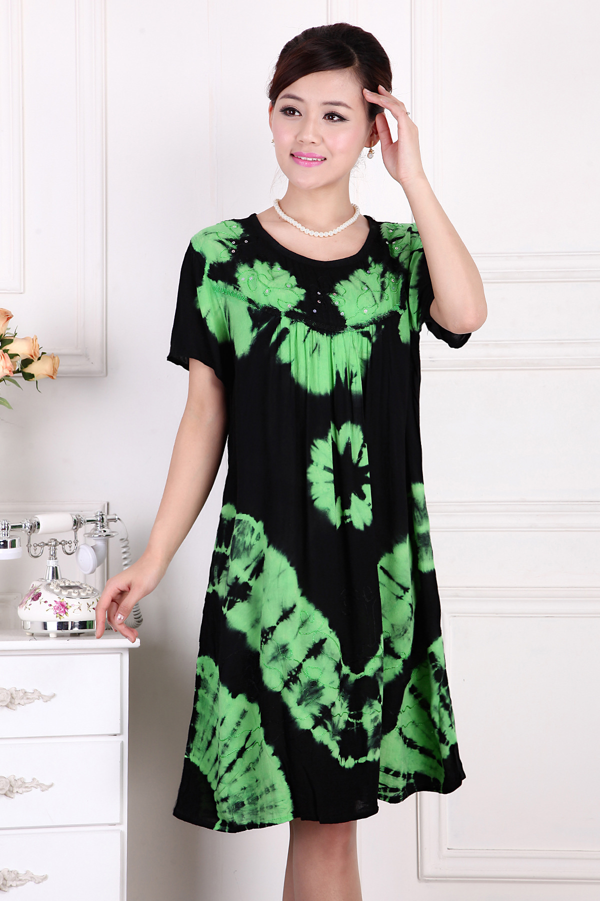 2019 size lớn trung niên váy mùa hè cotton nhân tạo váy giản dị cotton nhuộm tie và phân bón cộng với tăng quần áo của phụ nữ - Sản phẩm HOT quần áo nữ