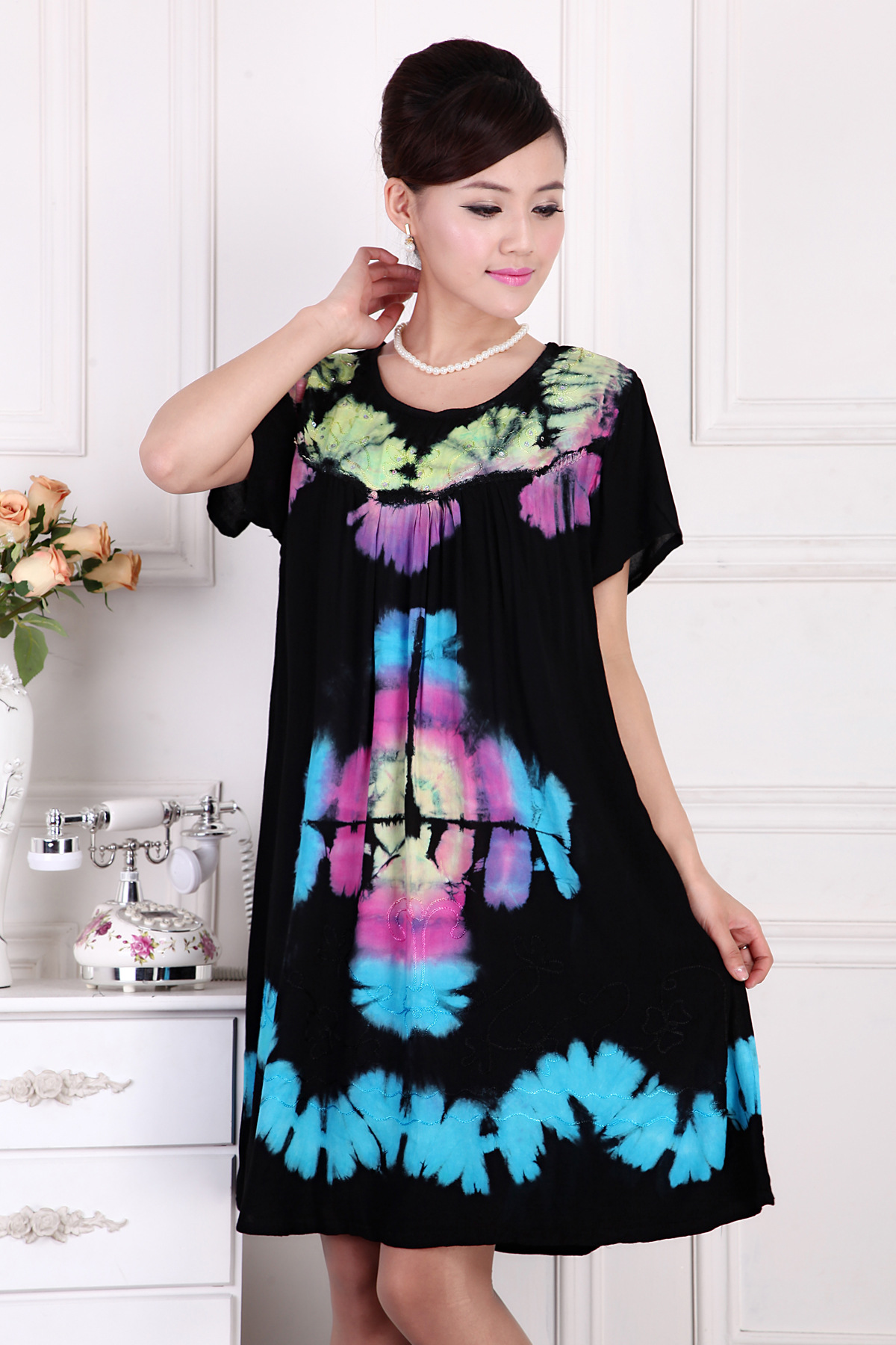 2019 size lớn trung niên váy mùa hè cotton nhân tạo váy giản dị cotton nhuộm tie và phân bón cộng với tăng quần áo của phụ nữ - Sản phẩm HOT quần áo nữ
