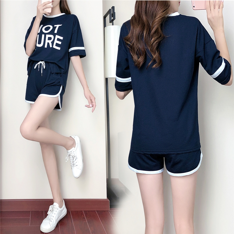 Summer fashion sports and leisure suit female loose student Korean version of Harajuku style running two-piece suit slim tide ins