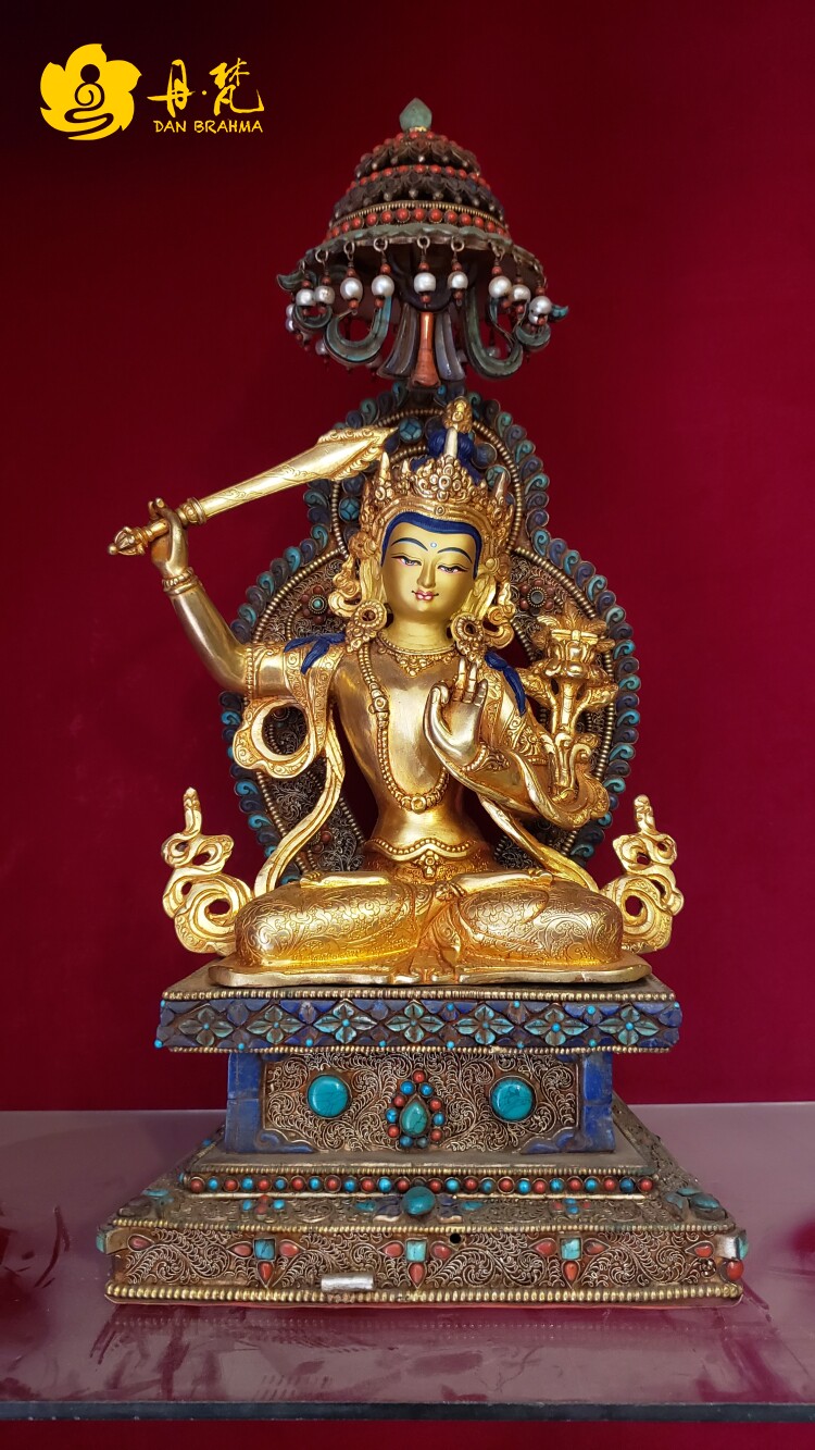 Nepal full-time gold pinched silk Wenshu BodhisattBodhisattva Buddhist statues Tibetan Buddhist statues high 36cm Buddha statues 18cm